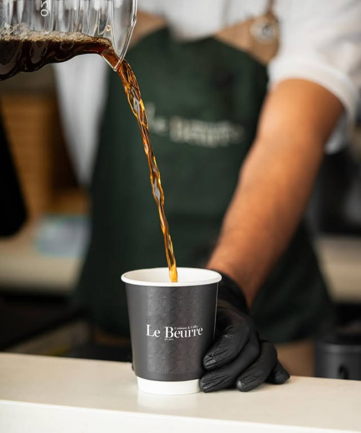 Coffee poured into a Le Beurre cup